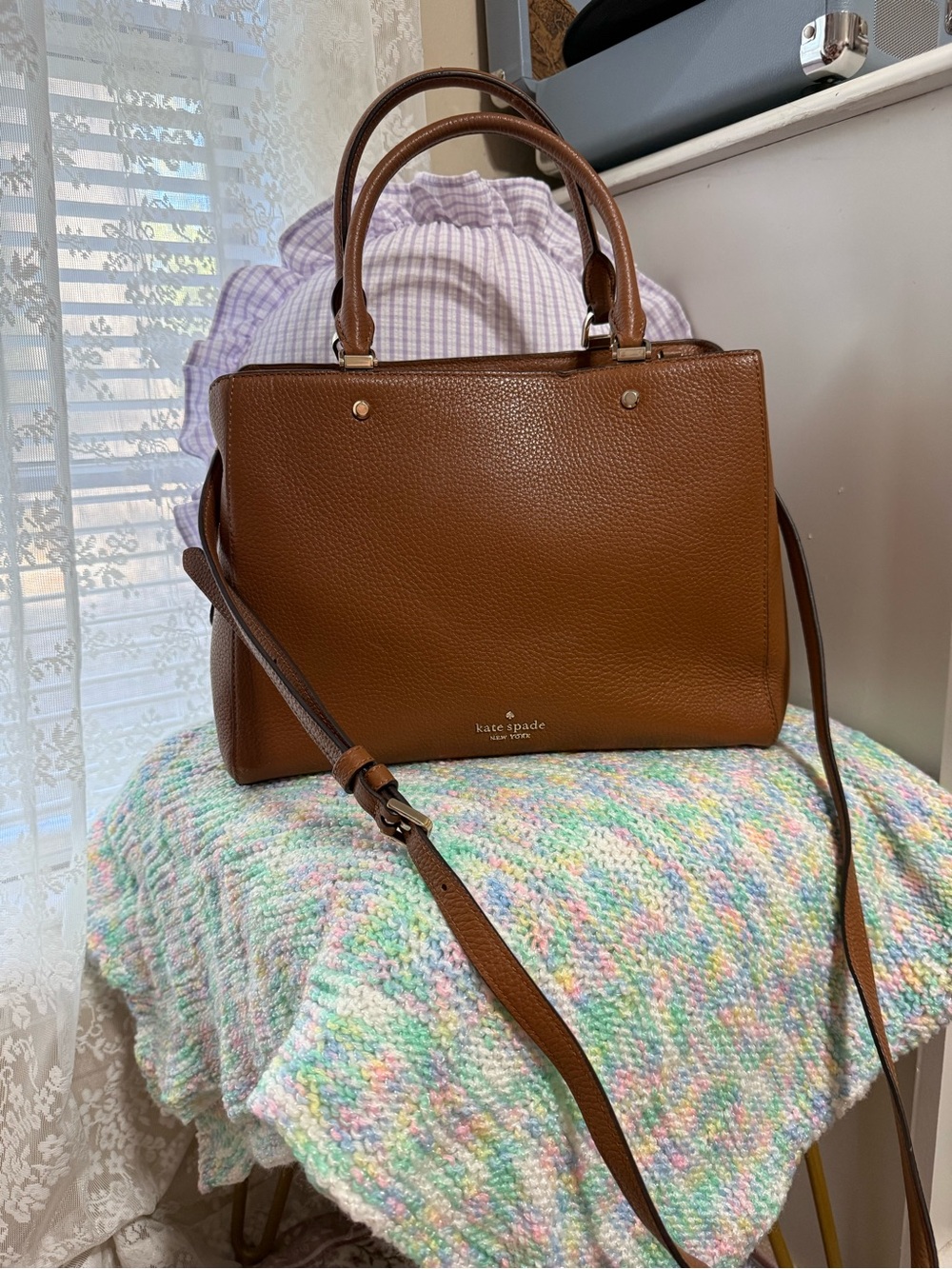 kate spade Pebbled Brown Leather Satchel with Crossbody Strap